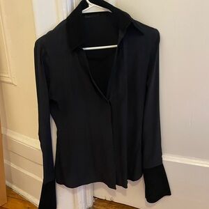 Vintage Black silk blouse with suede details
